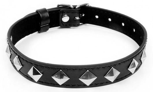Черный ошейник с серебристыми ромбиками - Notabu - купить с доставкой в Петрозаводске