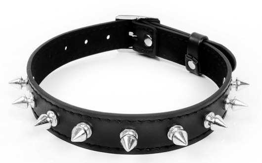 Черный ошейник с серебристыми шипами - Notabu - купить с доставкой в Петрозаводске