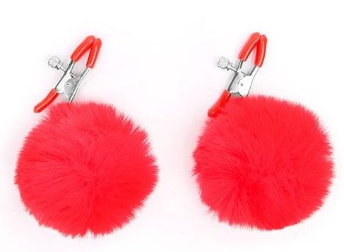 Зажимы для сосков с красным пушком - Notabu - купить с доставкой в Петрозаводске