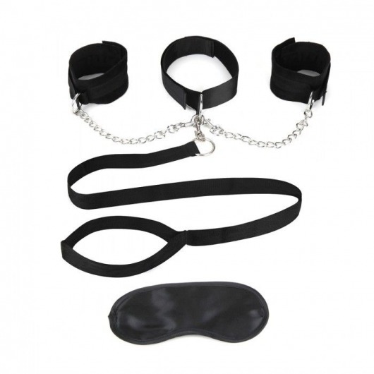Чёрный ошейник с наручниками и поводком Collar Cuffs   Leash Set - Lux Fetish - купить с доставкой в Петрозаводске