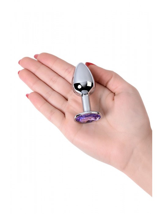 Серебристая конусовидная анальная пробка с фиолетовым кристаллом - 7 см. - ToyFa - купить с доставкой в Петрозаводске