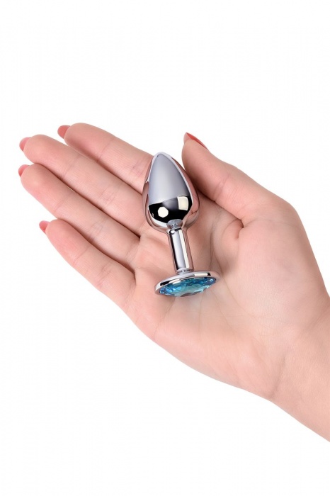 Серебристая конусовидная анальная пробка с голубым кристаллом - 7 см. - ToyFa - купить с доставкой в Петрозаводске