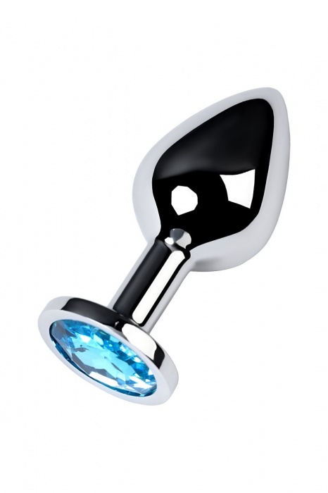 Серебристая конусовидная анальная пробка с голубым кристаллом - 8 см. - ToyFa - купить с доставкой в Петрозаводске