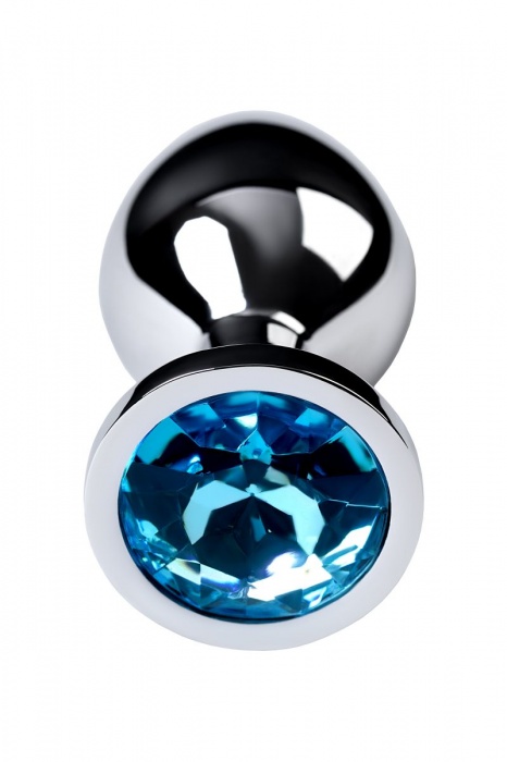 Серебристая конусовидная анальная пробка с голубым кристаллом - 8 см. - ToyFa - купить с доставкой в Петрозаводске