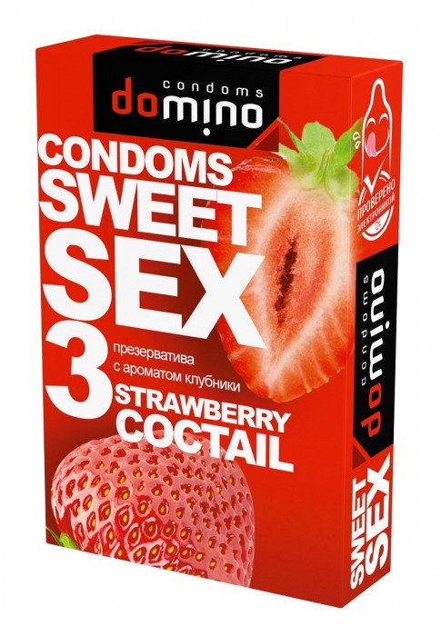 Презервативы для орального секса DOMINO Sweet Sex с ароматом клубничного коктейля  - 3 шт. - Domino - купить с доставкой в Петрозаводске