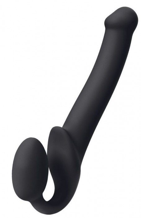Черный безремневой страпон Silicone Bendable Strap-On M - Strap-on-me - купить с доставкой в Петрозаводске