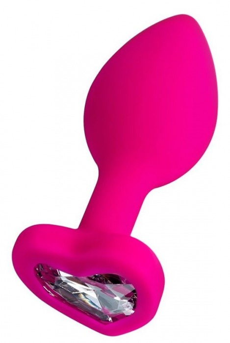 Розовая анальная втулка Diamond Heart с прозрачным кристаллом - 8 см. - ToyFa - купить с доставкой в Петрозаводске