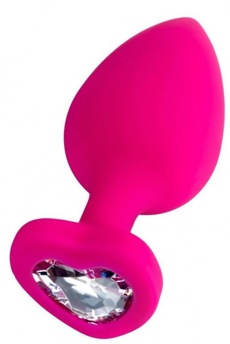 Розовая анальная втулка Diamond Heart с прозрачным кристаллом - 9,5 см. - ToyFa - купить с доставкой в Петрозаводске