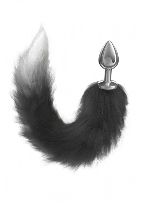 Серебристая анальная пробка с черным хвостом Starlit - Lola Games - купить с доставкой в Петрозаводске