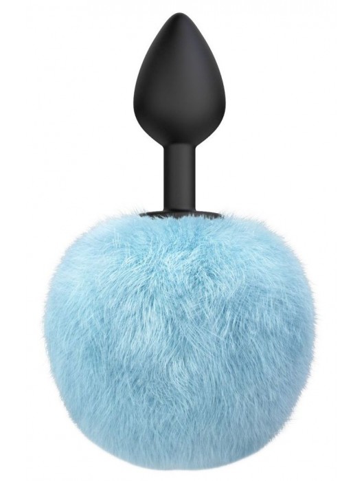 Черная анальная пробка с голубым пушистым хвостиком Fluffy - Lola Games