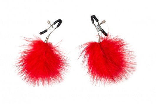 Зажимы на соски с красным пухом Euphoric - Lola Games - купить с доставкой в Петрозаводске