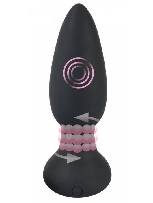 Черная анальная пробка с вибрацией и вращением шариков - 13,8 см. - Orion