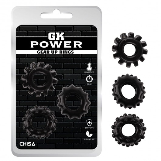 Набор из 3 черных эрекционных колец Gear Up Rings - Chisa - в Петрозаводске купить с доставкой