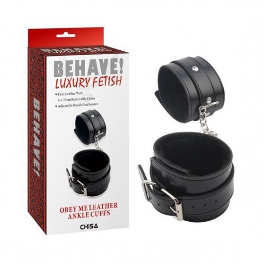 Черные оковы на ноги Obey Me Leather Ankle Cuffs - Chisa - купить с доставкой в Петрозаводске