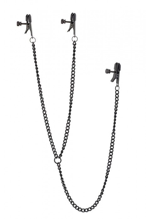 Черные зажимы на соски и клитор на цепочке DELUXE NIPPLE   CLIT CLAMPS - Dream Toys - купить с доставкой в Петрозаводске