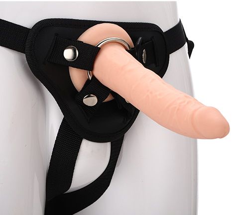 Телесный страпон на черных трусиках STRAP ON REAL DILDO - 20 см. - Dream Toys - купить с доставкой в Петрозаводске