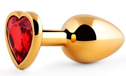 Золотистая анальная пробка с красным стразом-сердечком - 8 см. - Anal Jewelry Plug - купить с доставкой в Петрозаводске