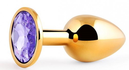 Золотистая анальная пробка с фиолетовым стразом - 7,2 см. - Anal Jewelry Plug - купить с доставкой в Петрозаводске