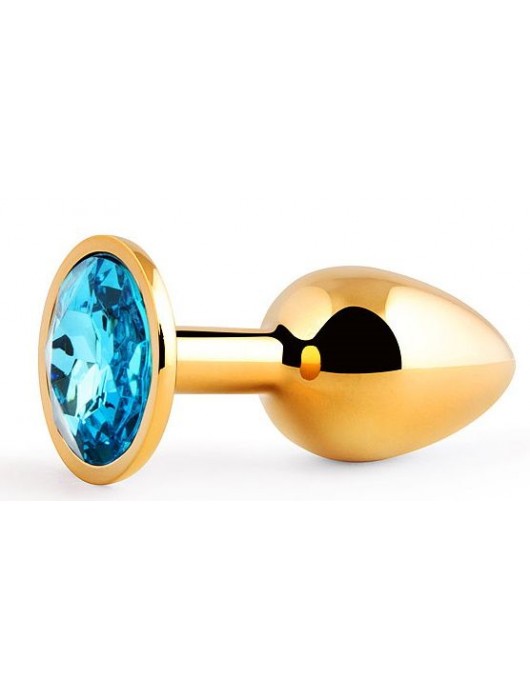 Золотистая анальная пробка с голубым стразом - 7,2 см. - Anal Jewelry Plug - купить с доставкой в Петрозаводске