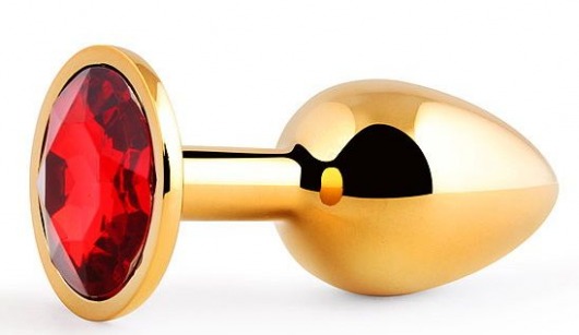 Золотистая анальная пробка с красным стразом - 7,2 см. - Anal Jewelry Plug - купить с доставкой в Петрозаводске