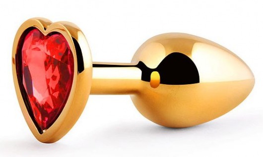 Золотистая анальная пробка с красным стразом-сердечком - 7 см. - Anal Jewelry Plug - купить с доставкой в Петрозаводске