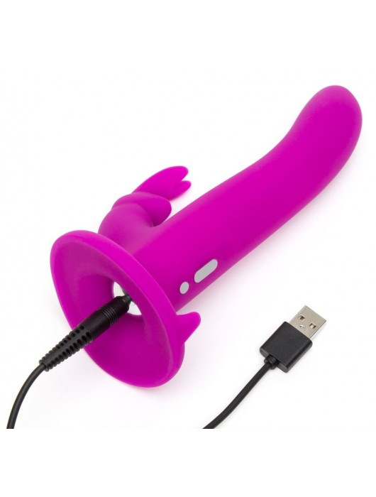 Лиловый страпон Rechargeable Vibrating Strap-On Harness Set - 17,6 см. - Happy Rabbit - купить с доставкой в Петрозаводске