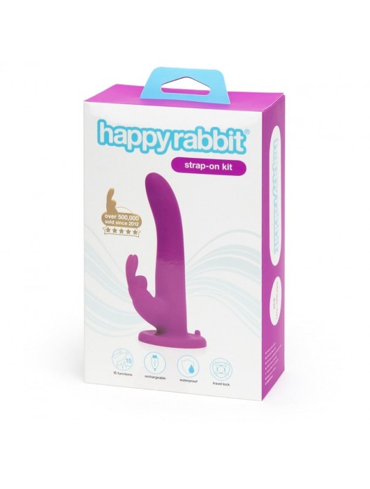 Лиловый страпон Rechargeable Vibrating Strap-On Harness Set - 17,6 см. - Happy Rabbit - купить с доставкой в Петрозаводске