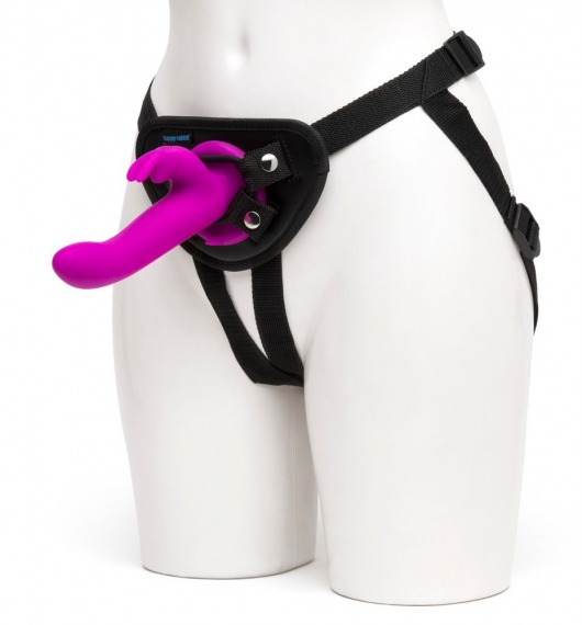 Лиловый страпон Rechargeable Vibrating Strap-On Harness Set - 17,6 см. - Happy Rabbit - купить с доставкой в Петрозаводске