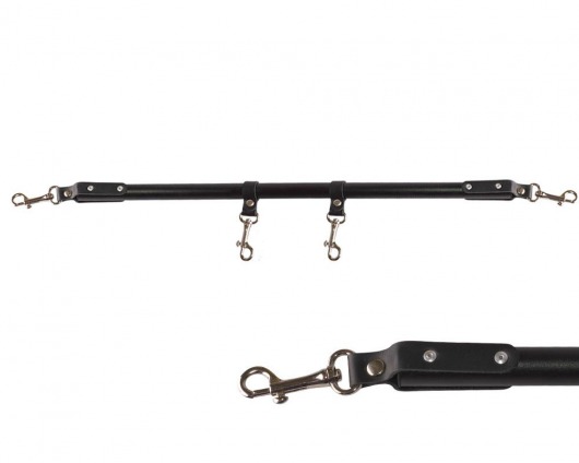 Черная металлическая распорка с кожаными ремешками и карабинами - 50 см. - Sitabella - купить с доставкой в Петрозаводске
