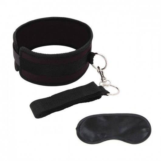 Черный ошейник с длинным поводком Collar and Leash Set - Lux Fetish - купить с доставкой в Петрозаводске
