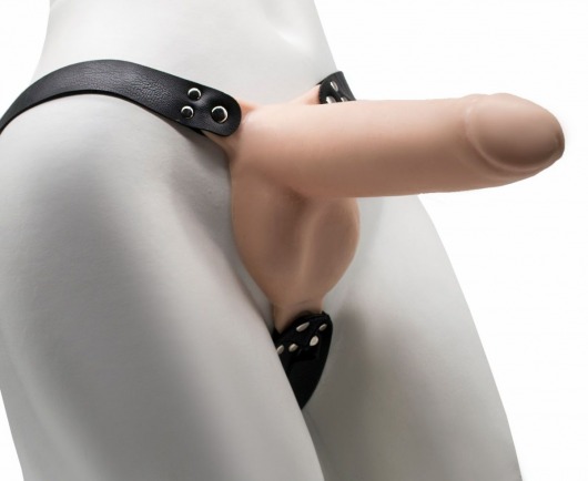 Пустотелый фаллопротез на ремешках с заклепками - 19,5 см. - LOVETOY (А-Полимер) - купить с доставкой в Петрозаводске