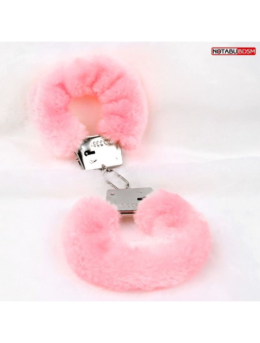 Металлические наручники с мягкой нежно-розовой опушкой - Notabu - купить с доставкой в Петрозаводске