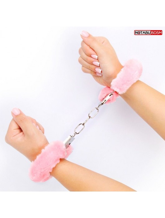 Металлические наручники с мягкой нежно-розовой опушкой - Notabu - купить с доставкой в Петрозаводске