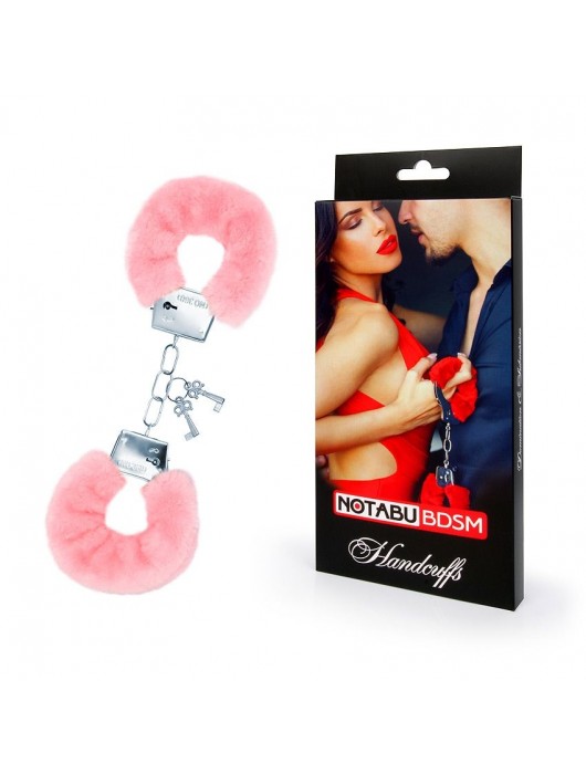 Металлические наручники с мягкой нежно-розовой опушкой - Notabu - купить с доставкой в Петрозаводске