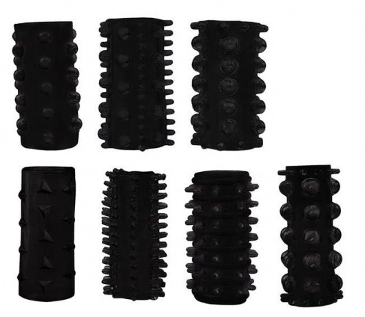 Набор из 7 черных насадок PENIS SLEEVES SET - Dream Toys - в Петрозаводске купить с доставкой