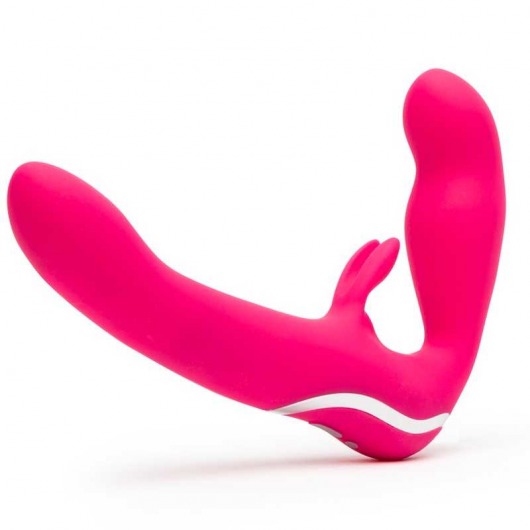 Ярко-розовый безремневой страпон Rechargeable Vibrating Strapless Strap-On - Happy Rabbit - купить с доставкой в Петрозаводске