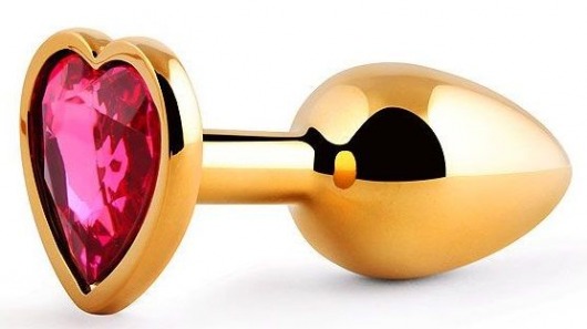 Золотистая анальная пробка с малиновым кристаллом-сердечком - 7 см. - Anal Jewelry Plug - купить с доставкой в Петрозаводске