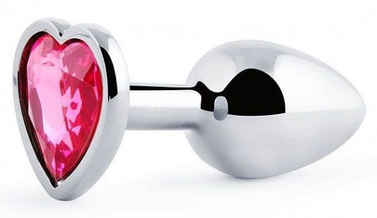 Серебристая анальная пробка с малиновым кристаллом-сердечком - 7 см. - Anal Jewelry Plug - купить с доставкой в Петрозаводске