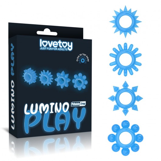 Набор из 4 голубых, светящихся в темноте эрекционных колец Lumino Play - Lovetoy - в Петрозаводске купить с доставкой