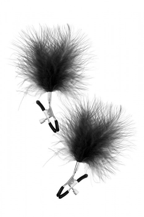 Зажимы на соски с черными пуховыми кисточками Sweet Caress Feather Nipple Clumps - Sweet Caress - купить с доставкой в Петрозаводске