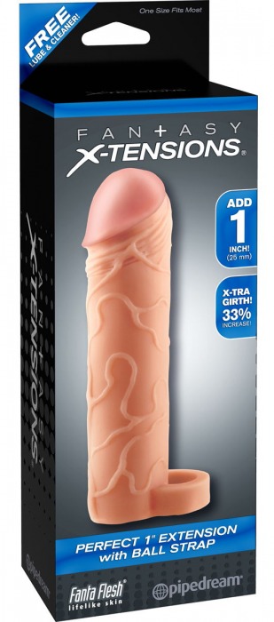 Телесная насадка с кольцом Perfect 1 Extension with Ball Strap - 17 см. - Pipedream - в Петрозаводске купить с доставкой