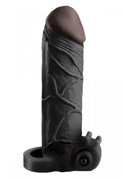 Чёрная вибронасадка с кольцом Vibrating Real Feel 2 Extension - 16 см. - Pipedream - в Петрозаводске купить с доставкой