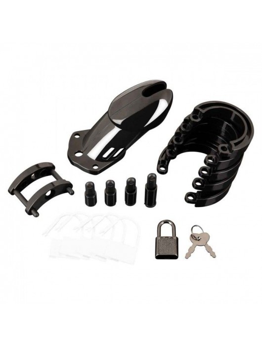 Черная акриловая клетка целомудрия для члена с замком - BlueLine - купить с доставкой в Петрозаводске