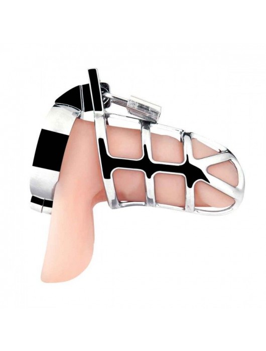 Серебристая металлическая клетка для члена с замком Enslave Cock Cage - BlueLine - купить с доставкой в Петрозаводске