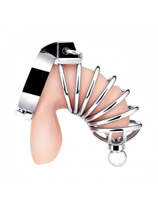 Серебристая клетка для члена Urethral Play Cage - BlueLine - купить с доставкой в Петрозаводске
