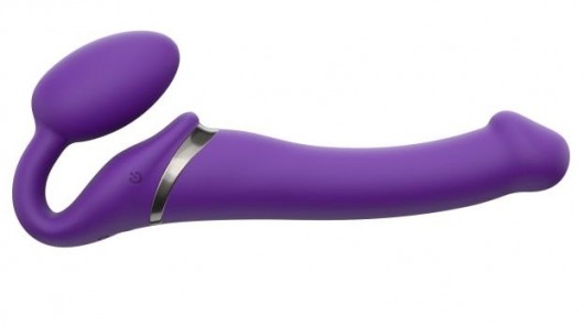 Фиолетовый безремневой вибрострапон Silicone Bendable Strap-On - size M - Strap-on-me - купить с доставкой в Петрозаводске