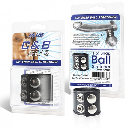 Хомут-утяжка для мошонки из искусственной кожи на клепках SNAP BALL STRETCHER - BlueLine - купить с доставкой в Петрозаводске