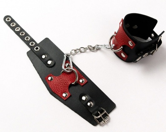 Черные кожаные оковы с красными вставками - Crazy Handmade - купить с доставкой в Петрозаводске