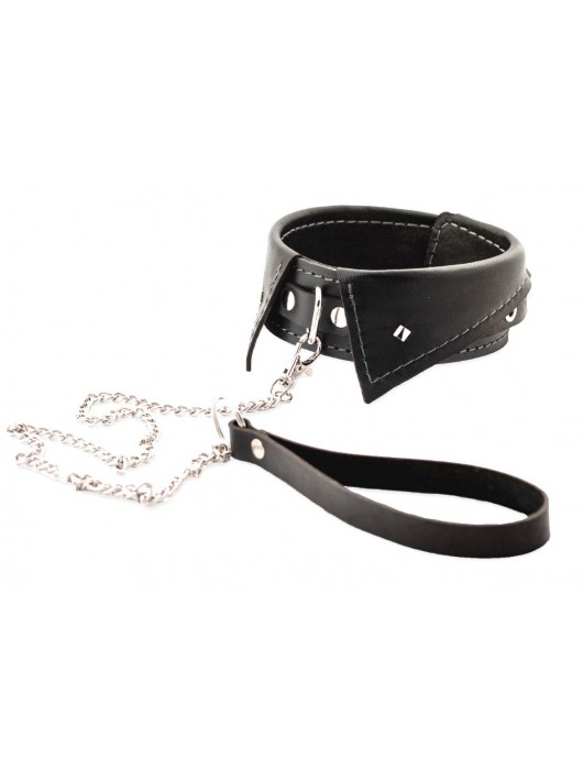 Черный ошейник-воротничок с металлическим поводком - Crazy Handmade - купить с доставкой в Петрозаводске