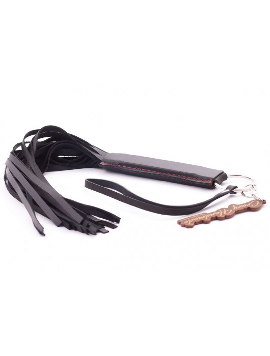 Черная кожаная плеть с удобной ручкой - 50 см. - Crazy Handmade - купить с доставкой в Петрозаводске